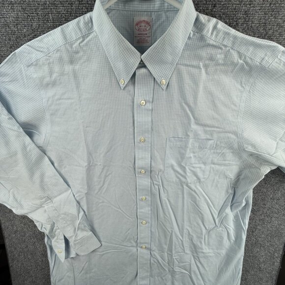 Brooks Brothers Non Iron Button Up Shirt Cotton Men 16.5 35 Madison Blue Check - Picture 2 of 16
